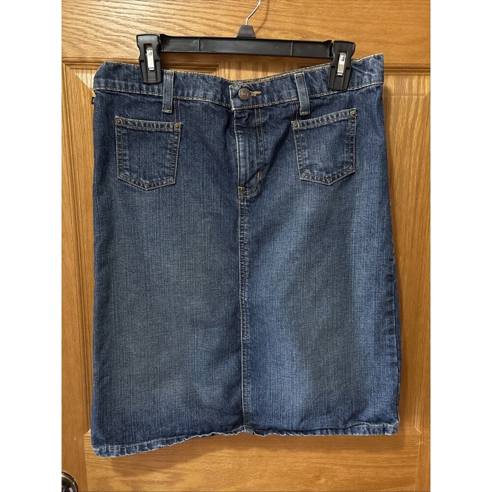 VTG POLO JEANS CO RALPH LAUREN Women 8 Blue Denim Teeny Skirt USA FLAG PATCH